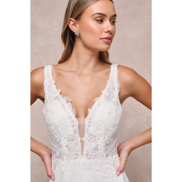 Lulus Forever Promised Dress XL White Wedding Chiffon Sequin Embroidered NWT - Picture 4 of 12